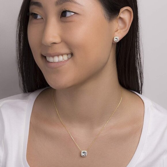 Halo Earrings Necklace Jewelry Set Crystal Gold Plated Women Fashion - Picture 2 of 7